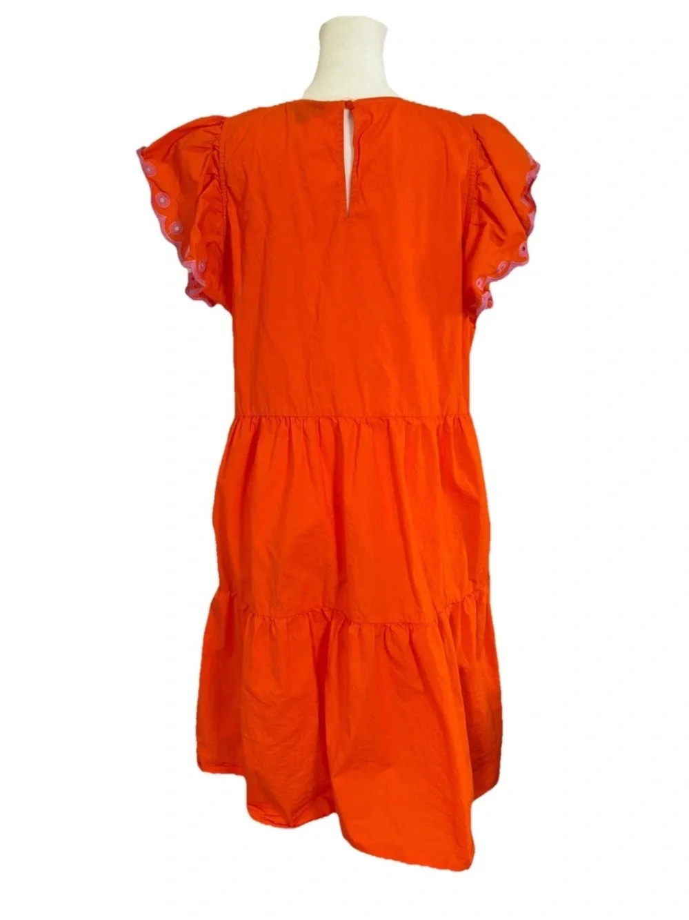 J. Crew Bright Orange Tiered Mini Dress with Eyelet Ruffle Sleeves